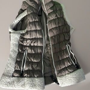 Calvin Klein Taupe Quilted Vest with Sherpa Trim